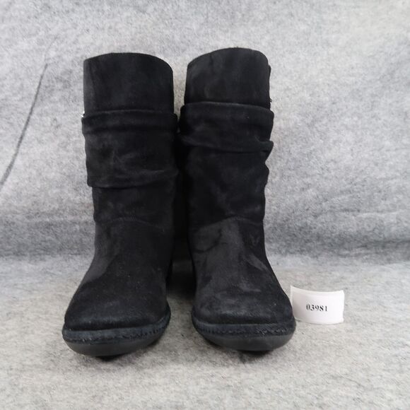 Stuart Weitzman Shoes Womens 7.5 Slouch Boot Short Leather Pull On Black Classic - Picture 2 of 16